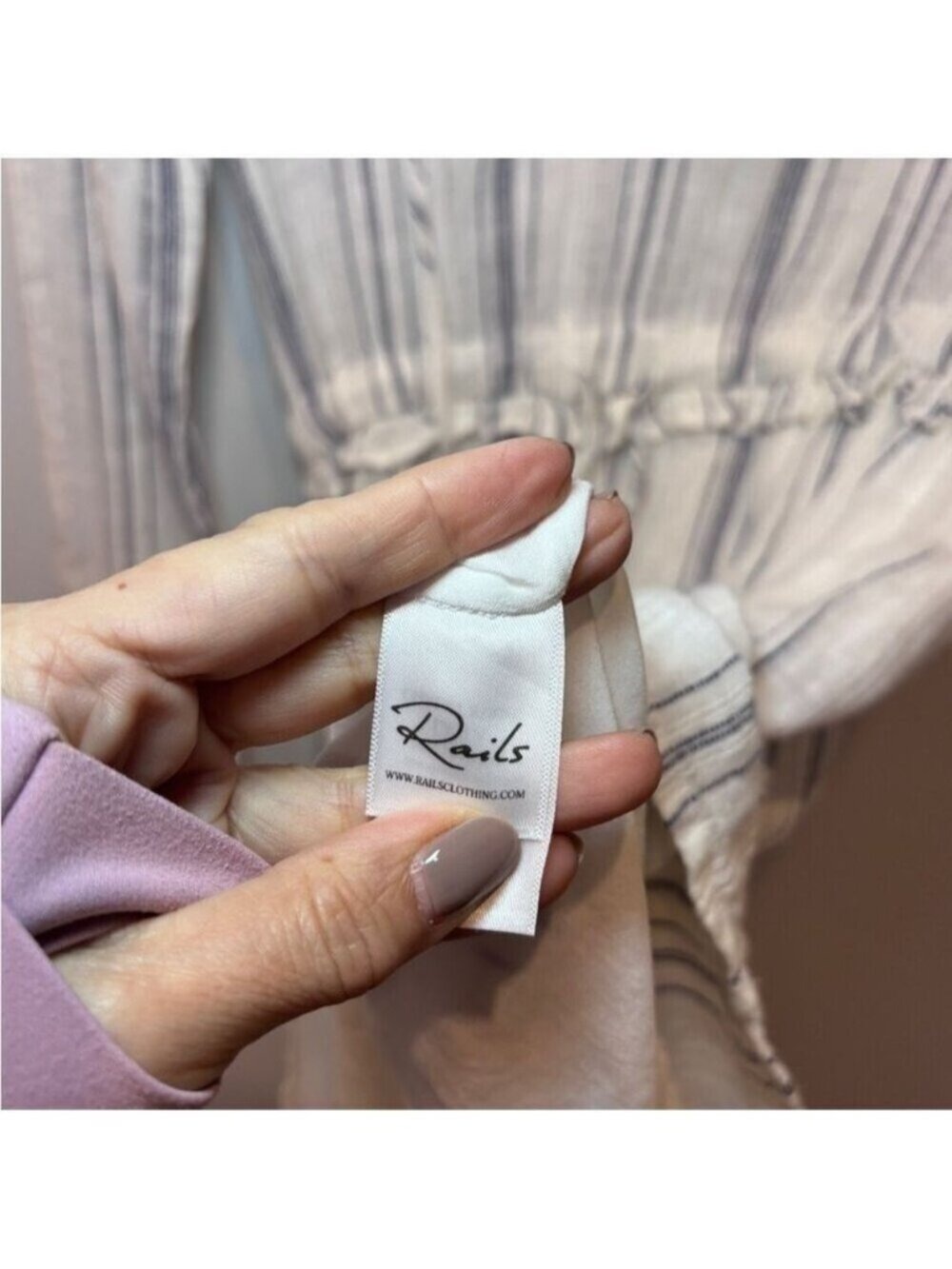 Rails Striped Mini Dress Cream Gray Blue Long Sleeve Cinched Waist XS 0472 - Picture 7 of 9